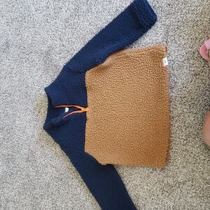 Gap Quarter Zup Sherpa Sweater Toddler Boy 3 navy camel brown